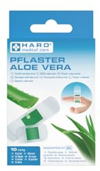Haro medical care Pflaster Aloe Vera, sensitive Wundpflaster, Wasser- und schmutzabweisend, atmungsaktiv, wohltuend, beruhigende Wirkung, leicht ablösbar, 10 Strips