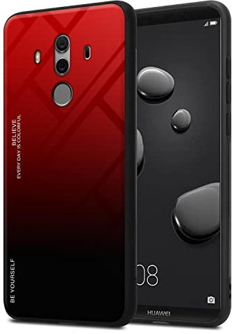 Cadorabo Estuche Compatible con Huawei Mate 10 Pro en Rojo - Nero - Funda Protectora Bicolor Fabricada en Silicona TPU y Parte Trasera de Cristal Templado