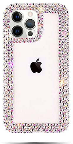 Bonitec Compatible with iPhone 13 Pro Max Case for Women Girls 3D Glitter Sparkle Bling Case Luxury Shiny Cute Crystal Charms Rhinestone Diamond Bumper Clear Protective Cases Cover Clear