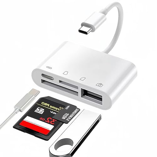 Sanjyut USB C to SD/Micro SD Card Reader, 4 in 1 USB C to Camera Memory Card Adapter with Charging Port, USB Female OTG Adapter for iPhone 15/16/Pad, MacBook, Galaxy