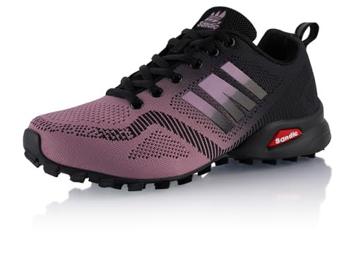 Fusskleidung® Damen Herren Wanderschuhe Atmungsaktive Trail Running Trekkingschuhe Lila Schwarz EU 39