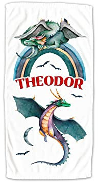 GRAZDesign Kinder Handtuch mit Namen Badetuch für Jungen von 2-10 Jahren Strand / 140x70cm Drachen, personalisierte Handtücher für Kinder