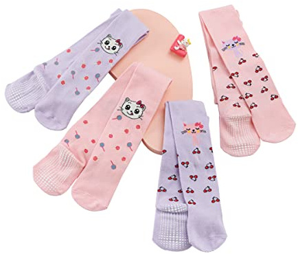 Cotton Coming Baby Mädchen Strumpfhose Baumwolle,Rosa und Lila Baby Kleinkind Kinder Anti-Rutsch Rutschfest Stoppersocken