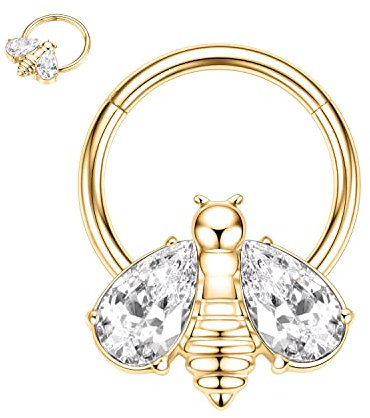 Daith Ohrringe Chirurgenstahl 16G Septum Schmuck Septum Nasenring Gold Conch Hoop Bienenform Conch Piercing Schmuck Gelenksegment Nahtloser Clicker Ring Tragus Hoop Conch Helix Creolen 10mm