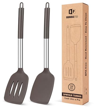 Juego de 2 Espátulas de Silicona, Espátula Antiadherentes Resistente al Calor, Utensilios de Cocina para Servir, Freir, Cocinar Huevos, Peacado, Verduras, Steak, Tortitas(Chocolate)