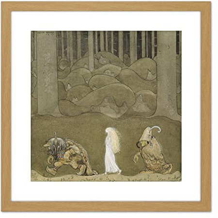 Artery8 John Bauer Wandbild mit Passepartout, quadratisch, Holzrahmen, 22,9 x 22,9 cm