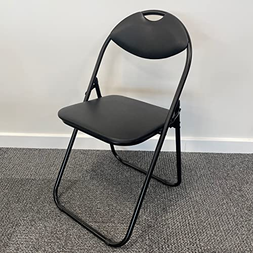 SuperGift.com Folding Chair Padded Paris Faux Leather Heavy Duty Steel Metal Frame Folding Back Rest Chair for Home Garden Office Dining (Black)
