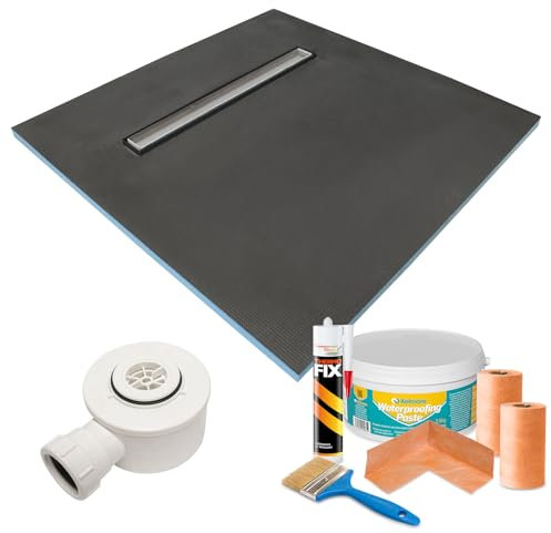 Thermopanel 20mm Waterproof Linear Wet Room Shower Trays Including Tanking Kits and Droplets Grate - Suitable for Underfloor Heating with Waste Trap Drain - 1500 x 900 x 20mm