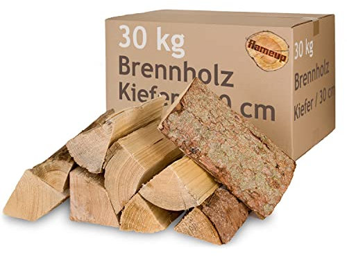 Kiefer Brennholz Kaminholz 5-500 kg Holz Für Ofen und Kamin Kaminofen Feuerschale Grill Flameup Feuerholz 30 cm Holzscheite Wood Kammergetrocknet, Menge:30 kg