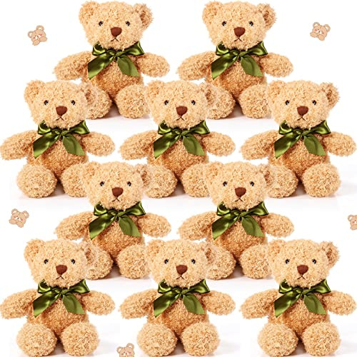 Skylety 10 Stück Weihnachten Bären Kuscheltiere Weiche Plüschtiere Süße Plüsch Bären für Kinder Mädchen Jungen Geburtstag Valentinstag Baby Party Gastgeschenke (Braun)
