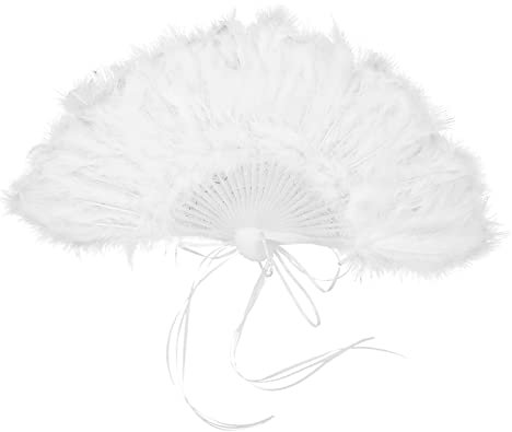 Milisten Braut Feder Fächer Kostümfan Der 1920er Jahre Handfächer Brautstrauß-Fan Flapper-hochzeitsfan Ausgefallenes Kostümzubehör Perlhandfächer Weiß Brautjungfer Geschenk Kristall