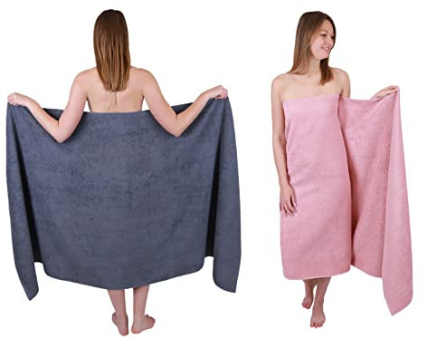 Betz 2 Stück Badetücher groß XXL Berlin Größe 100 x 200 cm Badetuch Saunatuch 100% Baumwolle Farbe dunkelgrau - Lotus