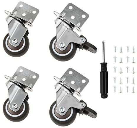 Aupoko 4 Stück Rollen für Möbel, Lenkrollen Klein 32mm Möbelrollen 2 mit Bremsen + 2 ohne Bremsen, L-förmig Schwerlastrollen Transportrollen für Möbel Blumenständer Krippen Schrank Tisch Rollen