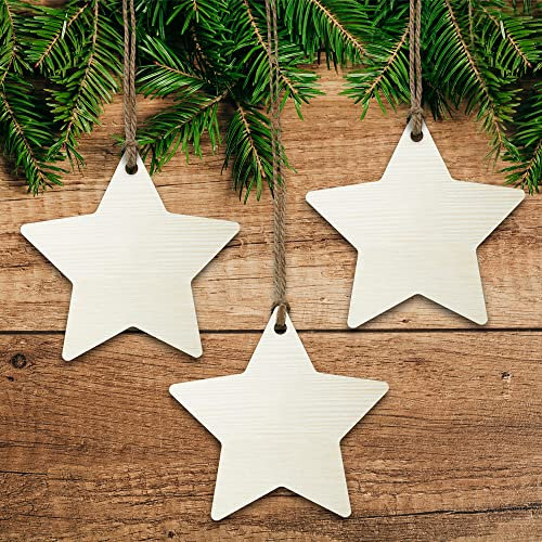 Glitzkind Christbaumschmuck Sterne aus Holz | Weihnachtsbaumschmuck Christmas Tree Decoration Tannenbaumschmuck | Holzsterne Deko Weihnachtsanhänger Geschenkanhänger | Zum Basteln & Beschriften groß