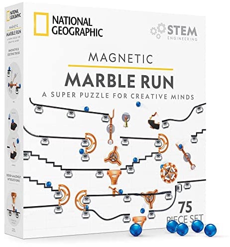 NATIONAL GEOGRAPHIC Magnetic Marble Run - 75-Piece STEM Building Set for Kids & Adults with Magnetic Track & Trick Pieces & Marbles for Building A Marble Maze, STEM Project (Amazon Exclusive)