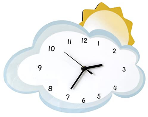 SWHONG Niedliche Wanduhr aus Holz, einfache Cartoon-kreative Wanduhr Sonne Wolken dekorative Wanduhren Wohnzimmer Kinderzimmer stille Uhr Lovely