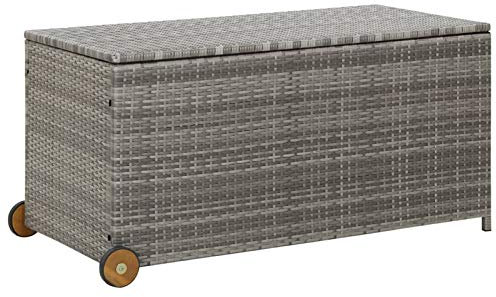 ZEYUAN Gartenbox, Gartentruhe, Auflagenbox, Kissenbox, Gartenkiste, Aufbewahrungsbox, Gartenauflagenbox, Gartenmöbel, Hellgrau 120x65x61 cm Poly-Rattan