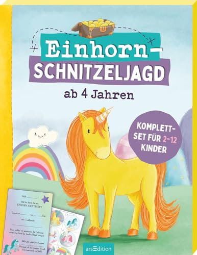 Einhorn-Schnitzeljagd ab 4 Jahren: Komplettset für 2–12 Kinder | Rundum-sorglos-Paket für den Kindergeburtstag drinnen und draußen