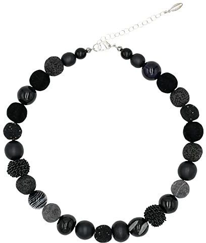 Feliss Handmade: Ketten aus Perlen, Halskette Damen. Statement Kette 45 cm lang in Boho Style. Choker Halsband, aesthetic Necklace Schmuck. Beads Perlenkette für Frauen in schwarz mit Keramikperlen