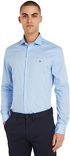 Tommy Hilfiger Chemise Homme Manches Longues, Bleu (Custom Color Light Blue), 37W