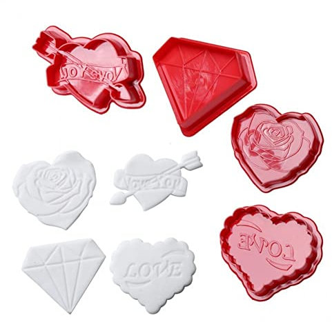 Lipfer 4pcs Saint Valentin Couple Rose Biscuit Cutters Cookie Stamps Plunger Cutter Fondant Moules De Printemps Moule De Printemps