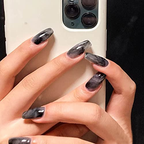 Wedity 24Pcs Schwarze Fase Französische Schlange Falsche Nägel Diablo Acryl Stil Falscher Nagel Liebe Herz Künstlicher Druck auf Nägeln für Frauen Mädchen (D)