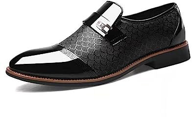 Mocasines de moda para hombre, con cordones, transpirables, de piel de charol, zapatos de vestir de boda, Black, 43.5 EU