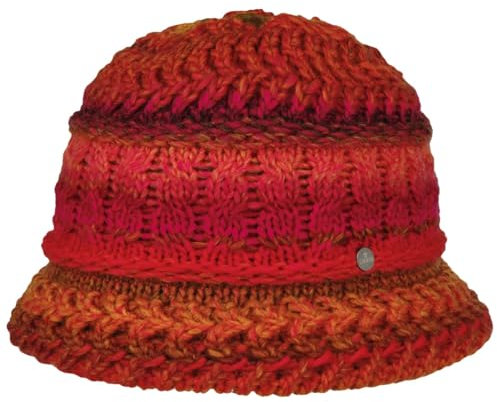 LIERYS Alesund Damen Glockenhut Schurwolle Wollhut Made in Germany Damen Herbst Winter Zopfstrickmuster pink-orange One Size