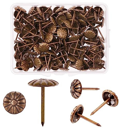 Juasky 200 Stück Polsternägel für dekorative, rote Kupfer-Möbelnägel, Nägel für Polsterung, dekorativ, 2,2 cm Polsternägel für Möbel, DIY, Dekoration, Gänseblümchen-Polsternägel