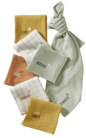 VERTBAUDET Coffret semainier de 7 langes en gaze de coton bio* blanc/multicolore TU