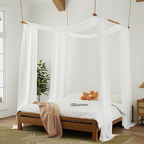 Hptmus Canopy Bed Curtains - 2 Panel Canopy Drapes in 52 x 256 Inches Sheer White Scarf for Adults, Girls Room Decor (King, White)