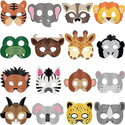JINLAIYUN Papier Tier masken für Kinder Dress Up Party Masken Dschungel Party Deko Jungen und Mädchen Safari Thema Partyzubehör Tier Masken