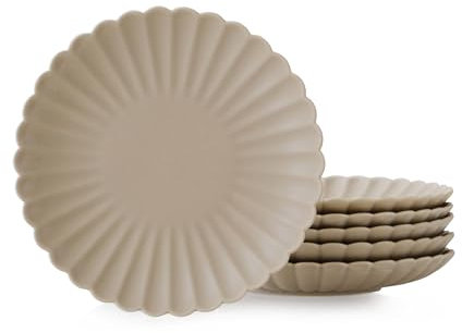 WENSHUO Gänseblümchen Teller 6er Set, 17 cm rund, Kokosnuss Café (Vorspeisenteller)