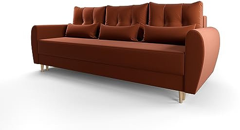 ALTDECOR Wohnzimmer Couch mit Schlaffunktion, Polstercouch rückenecht gepolstert, ideal als Gästebett - PALERMI - 230x85x89 cm Orange