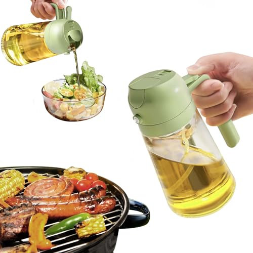 YARRAMATE Spray Huile Cuisine, 470 ml 2 en 1 Vaporisateur Huile d’Olive Avec Buse de Qualité Alimentaire, Flacon Distributeur d'Huile d'Olive pour Cuisine, Cuisine Accessoires (Vert)