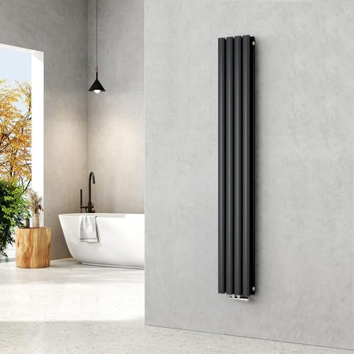 EMKE Radiatore piccolo 1600 x 240 mm, ovale a pannello, attacco centrale, verticale, design, radiatore tubolare, doppio strato, antracite, 623 Watt