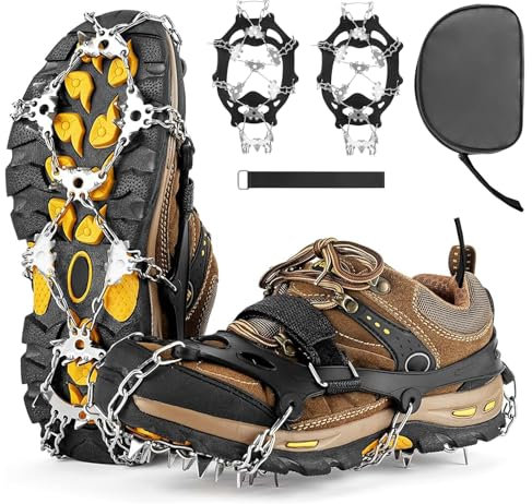 Towwoo Steigeisen für Bergschuhe mit 32 Edelstahl Zähne, Anti-Rutsch Ice Klampen Schuhkrallen Grödel Eisspikes für Winter Wandern Klettern Bergsteigen Trekking Running (XL)