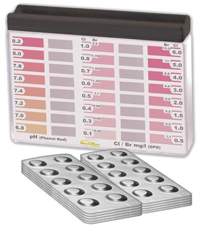 Wassertester Premium Rapid Methode Chlor pH, mit 100 Testtabletten, 50 x Phenol Red und 50 x DPD1, Anzeige von 16 verschieden Messwerten