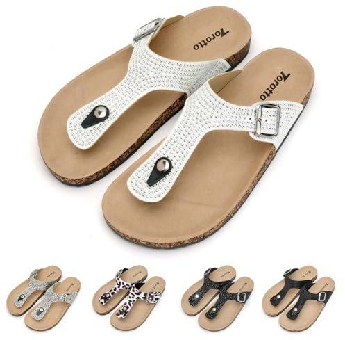 Torotto Sandalias de mujer zapatillas zapatillas deportivas separador de dedos de corcho con correa ajustable sandalias, 177 Yd Blanco, 41 EU