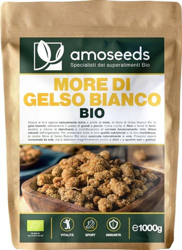 More di Gelso Bianco BIO 1KG | Gelsi Bianchi Essiccati, Senza zucchero aggiunto o zolfo | Gustosi, Snack sani, Gusto Mieloso | Qualità superiore