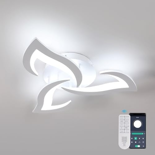 Dorlink Plafoniera LED Soffitto Dimmerabile con Telecomando/APP, 35W 3150LM Lampadario Led Camera da Letto, 3000K-6500K Lampadari LED Cucina Moderna, 3 Luci Plafoniera Fiore Bianco, 58CM