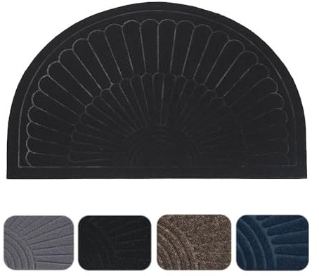 mat Welcome Mats, Absorbent Dirt Trapper Half Circle Doormat Rug for Entryway Home with Non-Slip Backing (1, Black)