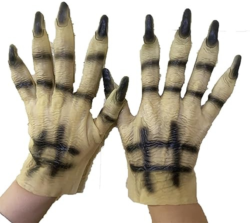 SJTJSPX Halloween Handschuhe Themenparty Karneval Cosplay Teufel Hexenhände Zombie Wolf Schreckliches Zubehör Monster Tiere Kralle Tag des Todes Handschuhe für Unisex Erwachsene, Gelber Geist,