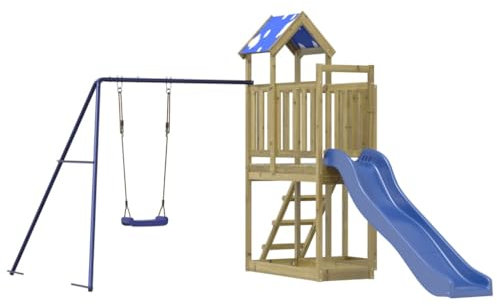 vidaXL Spielturm, Klettergerüst mit Schaukel Rutsche Leiter, Kinder Kletterturm Spiel-Zubehör für Garten, Holz Spielplatz Spielhaus, Kiefernholz Imprägniert