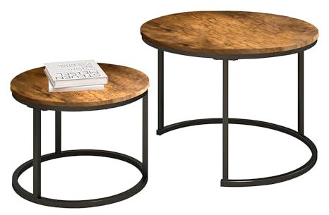 SG Traders Round Nesting Coffee Table Set - Wooden Nest of Tables, Stackable Round Coffee Table for Living Room, Industrial, Stylish Nested Tables - Set of 2 (Rustic Wood)