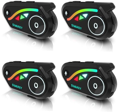 SWAREY V8 Intercom Moto Système de Communication Bluetooth pour Casque de Moto Radio FM/Partage de Musique/Appel téléphonique (4 unités, 4X Motards)