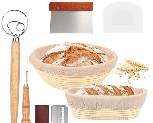Farerkass Cesta Pan, Plegable Banetones para Pan, Cesta de Fermentación de Pan (23cm Redondo y 25cm Ovalada), Masa Madre para Hacer Pan