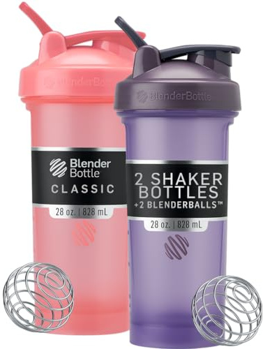 BlenderBottle Classic V2 Shaker Bottles Perfect for Protein Shakes, Pre Workout, 800 ml, Pink & Purple (Pack of 2)