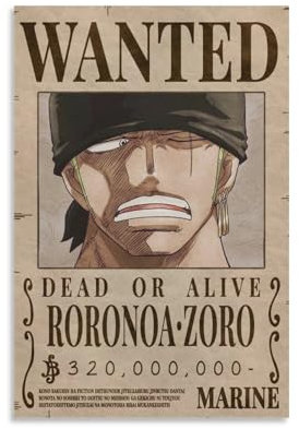 JJXCAC Anime Zoro Bounty Wanted Drucke, Poster, Leinwand, Wandkunst, Ölgemälde, Dekoration, ungerahmt, 20,3 x 30,5 cm