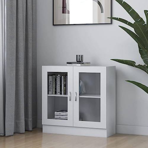 Myheimly Vitrinenschrank mit viel Stauraum, Beistellschrank für Schlafzimmer Wohnzimmer Büro, Büroschrank Schrank, Eichen-Optik Holzwerkstoff Weiß 82,5x30,5x80 cm Holzwerkstoff